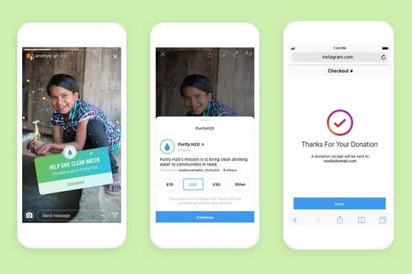 Instagram запустил стикер для пожертвований
