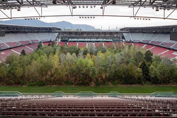 Лес на поле стадиона в Австрии &ndash; ироничная экологическая инсталляция