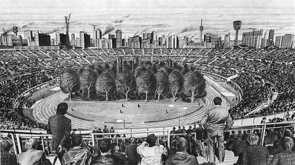 Лес на поле стадиона в Австрии &ndash; ироничная экологическая инсталляция